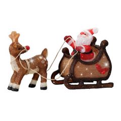 Acrylic Santa Claus Sleigh W Reindeer 90 Cool White 47cm - Kaemingk