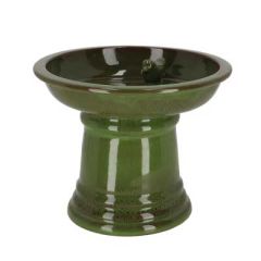 Small Ceramic Birdbath on Pedestal Green