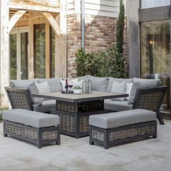 Bramblecrest Tuscan Wicker Corner Sofa with Square Piston Adjustable Table & 2 Benches