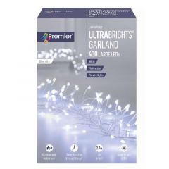 Premier LED Ultrabright Garland 430 LEDs - White on Silver Wire