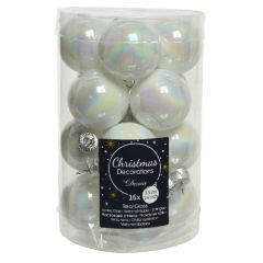 Glass Bauble Tube of 16 (3.5cm) White Iris - Kaemingk