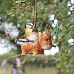Wildlife World 'Hairie' Hanging Ceramic Highland Cow With Nesting Wool