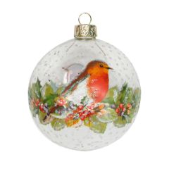 Gisela Graham Clear Glass Ball W Robin/Fruit