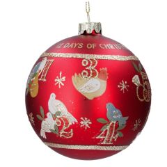 Gisela Graham Glass Bauble 10cm - Matt Red 12 Days of Christmas