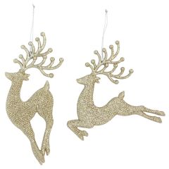 Gisela Graham Single Glitter Reindeer Pale Gold (2 Assorted Designs)