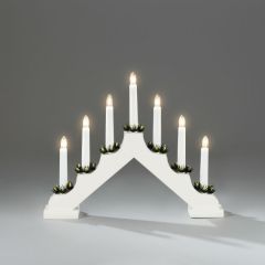 Konstsmide 7 Light Wooden Candlestick - White