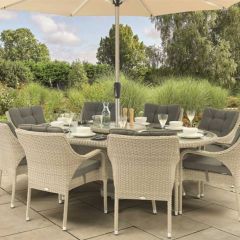 Bramblecrest Cherington 8 Seat Dining Set W 220x145cm Elliptical Table Lazy Susan & Parasol - Nutmeg