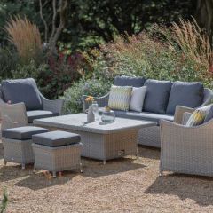 Bramblecrest Wentworth 3 Seat Sofa Set W Rect Adj Table 2 Sofa Chairs & 2 Stools