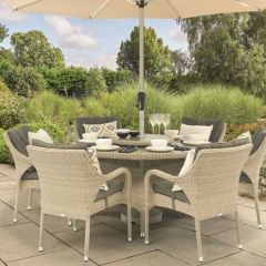 Bramblecrest Cherington 6 Seat Dining Set W 140cm Round Table & Parasol - Nutmeg