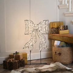 Festive Lit Black Shimmer Bow on Stand 60cm Warm White