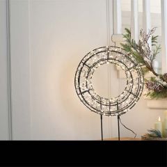 Festive Lit Black Shimmer Circle on Stand 45cm Warm White