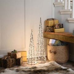 Festive Lit Black Shimmer Set of 2 Cones (40cm & 60cm) Warm White
