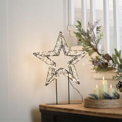 Festive Lit Black Shimmer Star on Stand 46cm Warm White