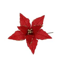 Festive Poinsettia Pick 25cm Red with Gold Berries