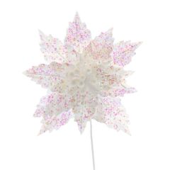 Festive Poinsettia Stem 47cm White Iridescent