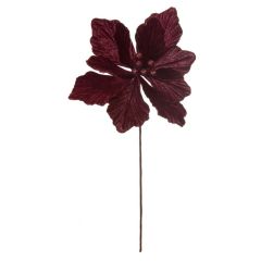 Festive Velvet Magnolia Stem 40cm Burgundy