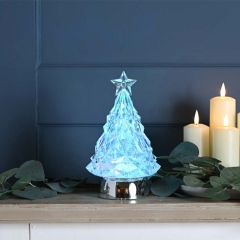 Festive Water Lantern 25cm Silver Christmas Tree