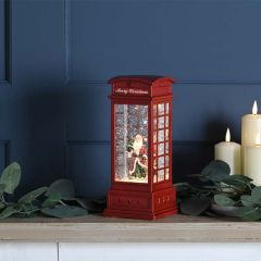 Festive Water Lantern 27cm Telephone Box with Santa