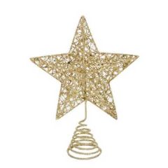 Gisela Graham Tree Topper Wire Mesh Star Gold Glitter