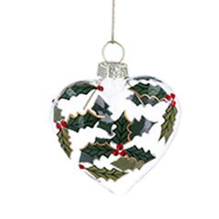 Gisela Graham Glass Hanging Dec 6cm - Clear Heart w Diamante Holly