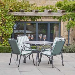 Pacific Lifestyle Savoy Round 4 Seater Dining Set with Sage Green Striped/Plain Cushions