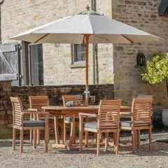 Bramblecrest Richmond Teak 6 Seat Dining Set W 180x110cm Oval Table & Parasol