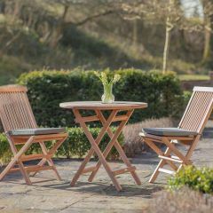 Bramblecrest Richmond Teak Folding 80cm Bistro Set with Folding Chairs & Seat Cushions