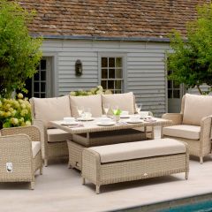 Bramblecrest Somerford Reclining 3 Seat Sofa Set W Adj Rectangle Table W 2 Reclining Sofa Chairs & Bench
