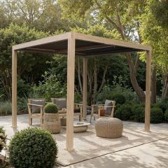Supremo Belfort Pergola 3x3m with Curtains & LEDs Wood Effect