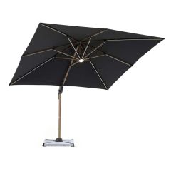 Bramblecrest Truro Wood Effect Square Side Post Parasol 3M with LEDs & Cover Grey with Base