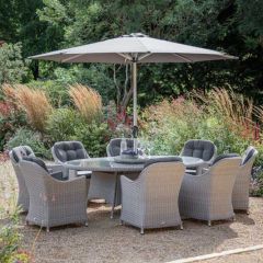 Bramblecrest Wentworth 8 Seat Set W 220cm Elliptical Table, Lazy Susan & Parasol