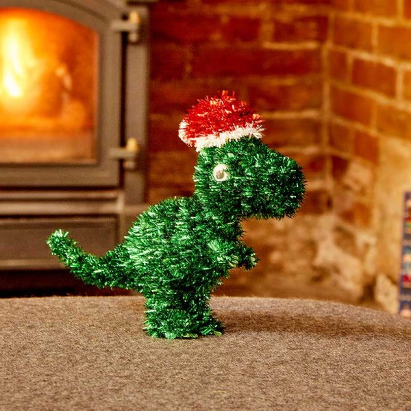 Dinosaurs wearing Christmas hats