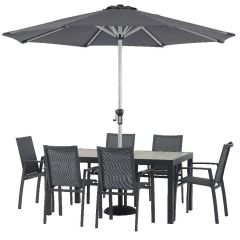 Bramblecrest Seville 6 Seater Set with 164X95cm Rectangle Dining Table and Parasol